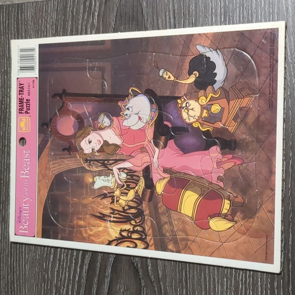 Vintage 90's Disney Beauty and the Beast Puzzle, Golden Frame Tray Puzzle